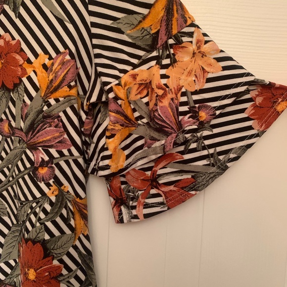 Striped Ruffle Cap Sleeve Top - Picture 3 of 5